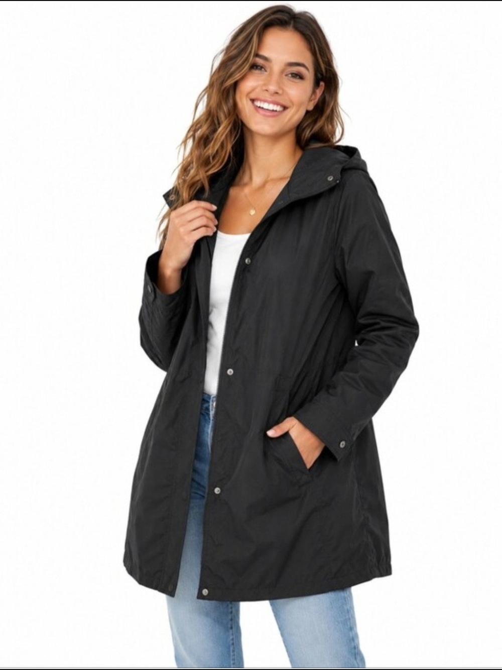 a new day Black Hooded Rain Jacket